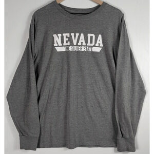 Nevada The Silver State Men’s XL Gray Long Sleeve Graphic Tee Crewneck Shirt
